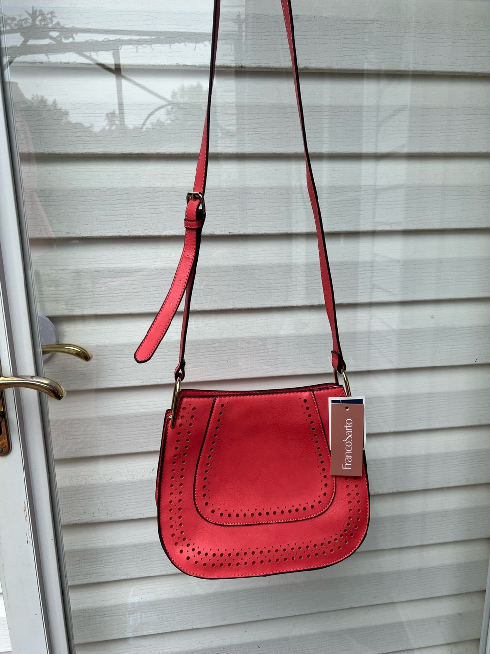 Franco Sarto Coral-Red Perforated faux Leather Crossbody